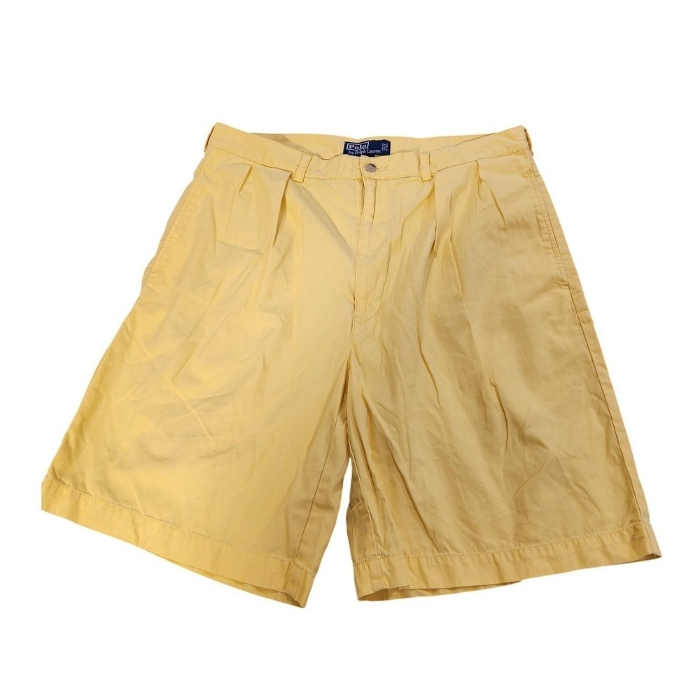Polo Ralph Lauren Tyler Shorts Mens 36 Yellow Pleated Chino Cotton Classic Fit